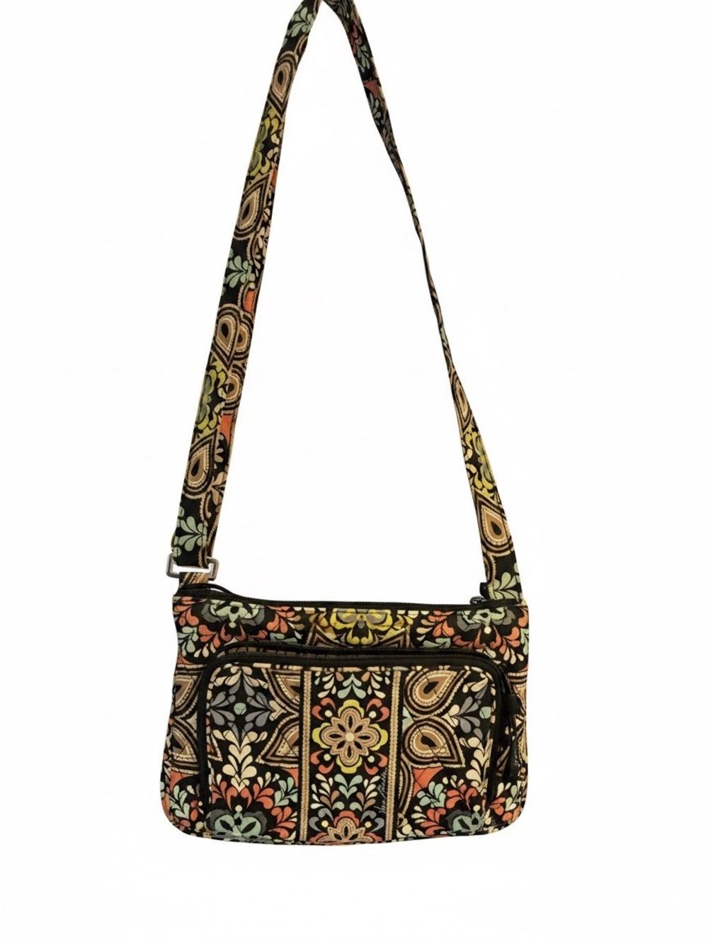 Vera Bradley Black Quilted Crossbody with Multicolor Floral Paisley Strap